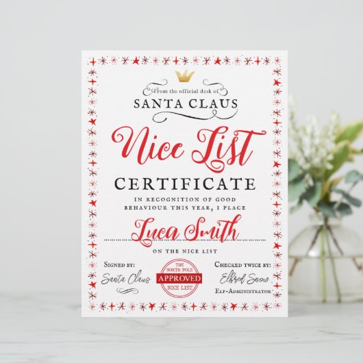 Kerstcertificaat van Nice (Staand voorkant)