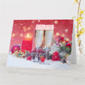 Kerstchampagne Kaart (Gele Bloem)