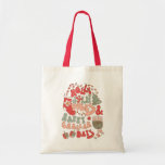 KerstChanukah hanukkah Groovy Vibes Tote Bag<br><div class="desc">Het is een feestelijke mash met deze schattige Holly Jolly Vibes & Happy Challah Days grappige herbruikbare cadeautas. Schimmelige kleuren van rode, inktvis en groenen met de iconen Kerstmis en Chanoeka of Hanukkah, menorah, dreidel, kerstboom, kousen, lichten, joodse ster van David en snoepriet. Geweldige cadeautas voor huurders, kantoor helpers, of...</div>