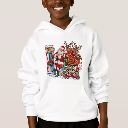 Kerstchaos Kerstman EV Oplaad Fun T-shirt (Voorkant)
