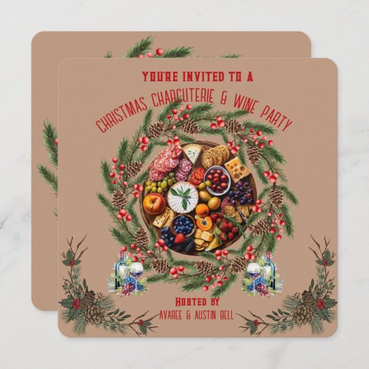 Kerstcharcuterie en wijnfeest uitnodiging (Voorkant / Achterkant)