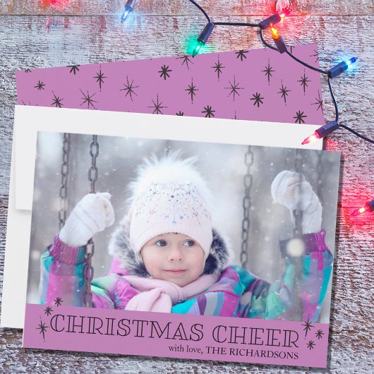 Kerstcheer Stars Lavender Foto Feestdagenkaart