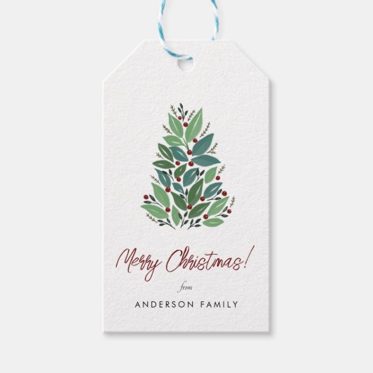 KerstCherry Tree Calligrafie-script Cadeaulabel (Voorkant)