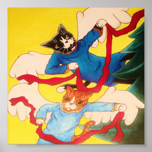 KerstCherub Angel Cats Poster (Voorkant)