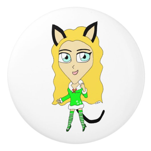 Kerstchibi Keramische Knop (Voorkant)