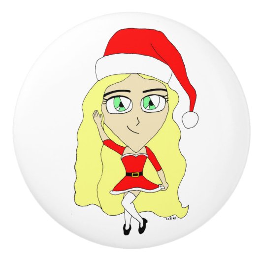 Kerstchibi Keramische Knop (Voorkant)