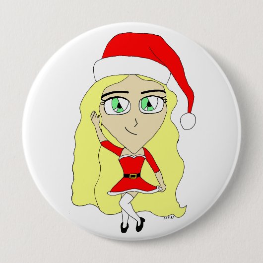 Kerstchibi Ronde Button 4,0 Cm (Voorkant)