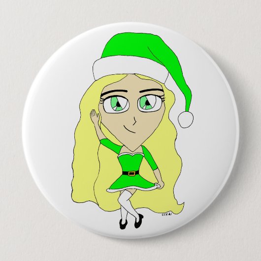 Kerstchibi Ronde Button 4,0 Cm (Voorkant)