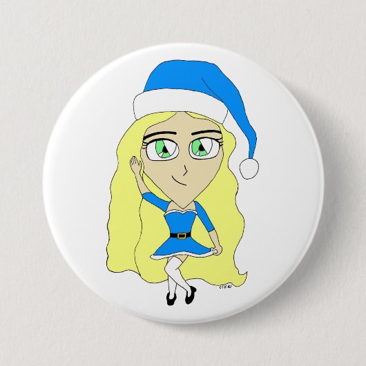 Kerstchibi Ronde Button 7,6 Cm (Voorkant)