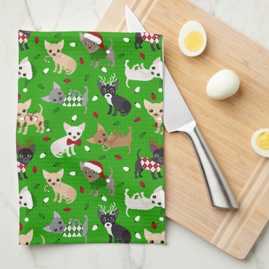 Kerstchihuahua All Coats Kitchen Towel Theedoek (Quarter Fold)