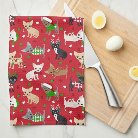 Kerstchihuahua All Coats Theedoek (Quarter Fold)