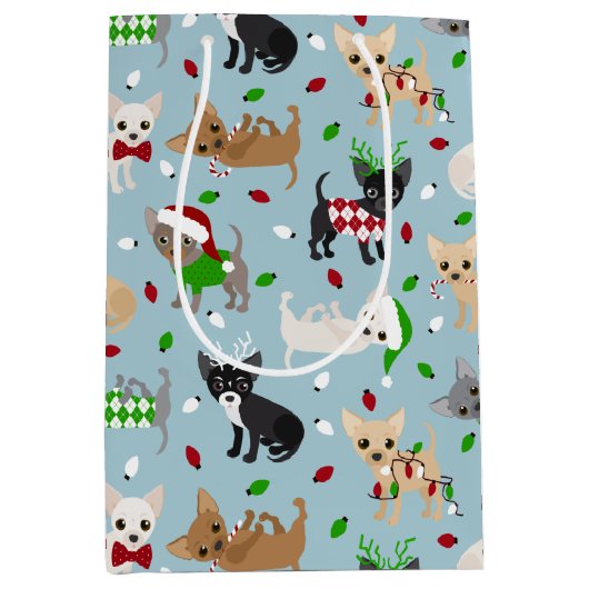 Kerstchihuahua Alle munten Medium Gift Bag Cadeauzakje (Voorkant)