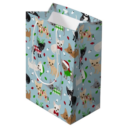 Kerstchihuahua Alle munten Medium Gift Bag Medium Cadeauzakje (Achterkant Gekanteld)