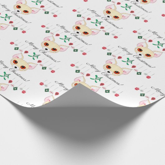 Kerstchihuahua Cadeaupapier (Hoek)