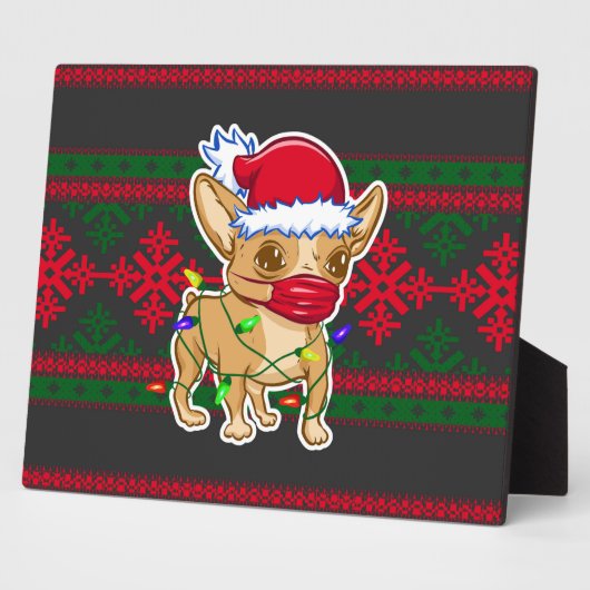 Kerstchihuahua met een medisch masker fotoplaat (Zijkant)