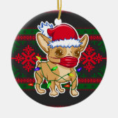 Kerstchihuahua met een medisch masker keramisch ornament (Voorkant)