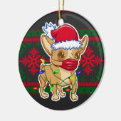 Kerstchihuahua met een medisch masker keramisch ornament (Links)