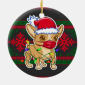Kerstchihuahua met een medisch masker keramisch ornament (Achterkant)