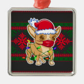 Kerstchihuahua met een medisch masker metalen ornament (Voorkant)