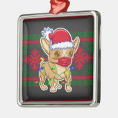 Kerstchihuahua met een medisch masker metalen ornament (Links)