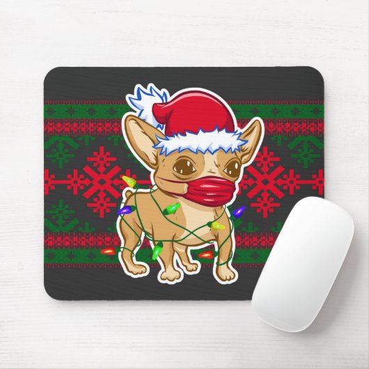 Kerstchihuahua met een medisch masker muismat (Met muis)