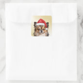 Kerstchihuahua puppy met kersthoed vierkante sticker (Tas)