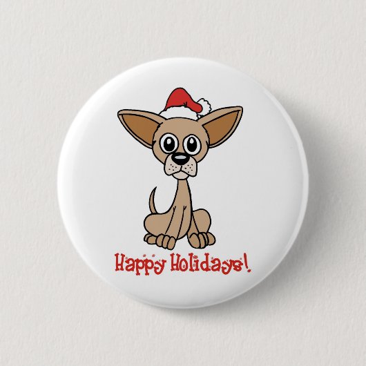 Kerstchihuahua Ronde Button 5,7 Cm (Voorkant)