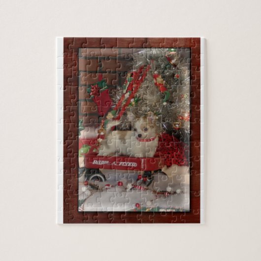 Kerstchihuahua tspot met een kruideniersmond legpuzzel (Verticaal)