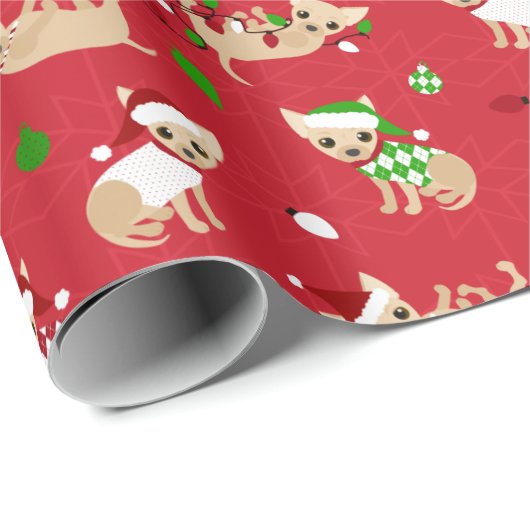 Kerstchihuahuas Cadeaupapier (Rol Hoek)