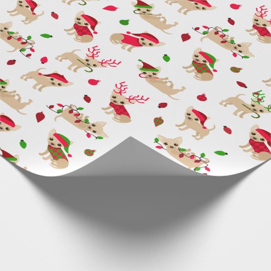 Kerstchihuahuas Cadeaupapier (Hoek)