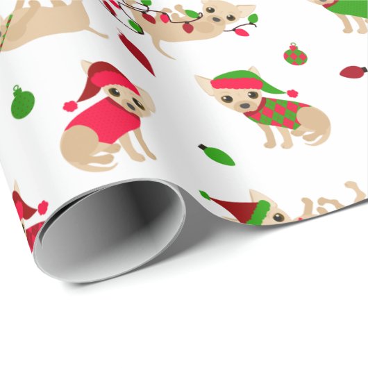 Kerstchihuahuas Cadeaupapier (Rol Hoek)