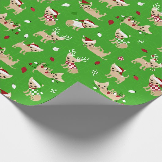 Kerstchihuahuas Cadeaupapier (Hoek)