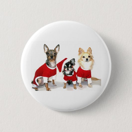 Kerstchihuahuas Ronde Button 5,7 Cm (Voorkant)