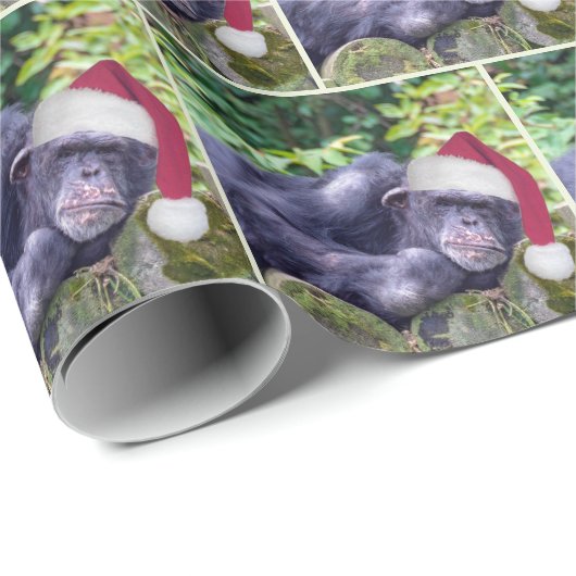 Kerstchimpansee met een kerstmuts cadeaupapier (Rol Hoek)