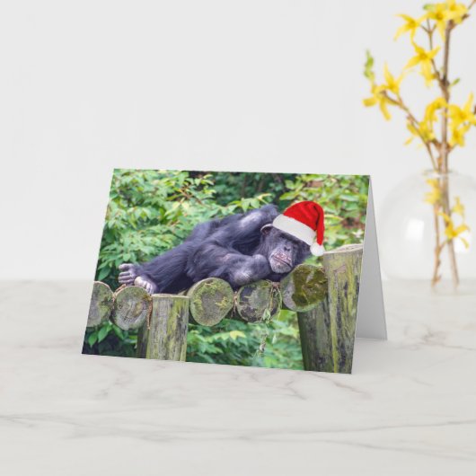 Kerstchimpansee met een kerstmuts kaart (Gele Bloem)