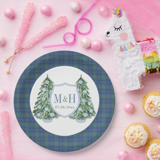 KerstChinoiserie Chic Monogram Weddenschap Shower Papieren Bordje (Feest)