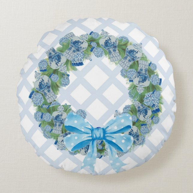 KerstChinoiserie Ginger Jar Jars Rond Kussen (Voorkant)