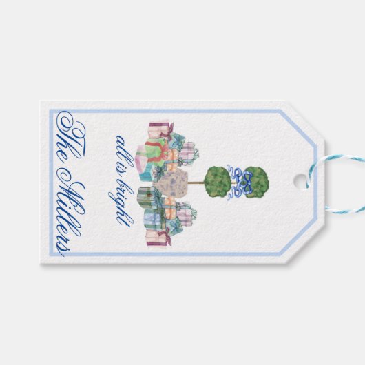 KerstChinoiserie Ginger Jar Topiary Cadeaulabel (Voorkant (Horizontaal))