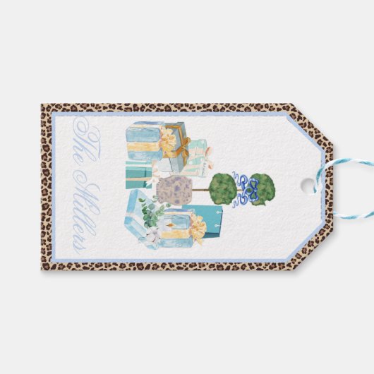 KerstChinoiserie Ginger Jar Topiary Gift Labels Cadeaulabel (Voorkant (Horizontaal))