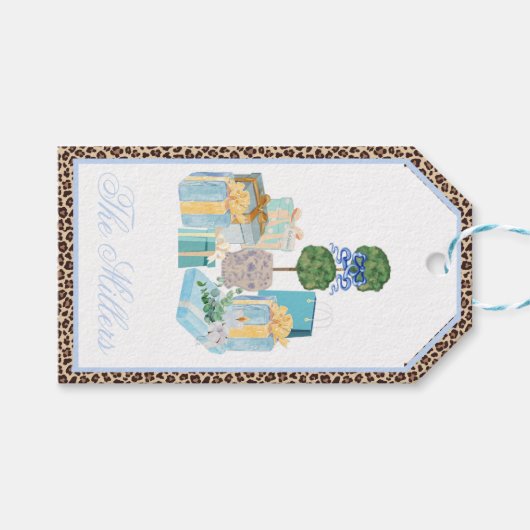 KerstChinoiserie Ginger Jar Topiary Gift Labels Cadeaulabel (Voorkant (Horizontaal))