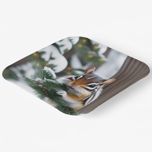 kerstchipmunk papieren bordje (Gebogen)
