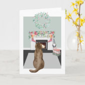 Kerstchocolade Labrador Dog Fireplace Scene Kaart (Gele Bloem)