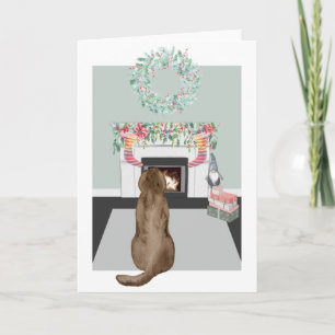 Kerstchocolade Labrador Dog Fireplace Scene Kaart