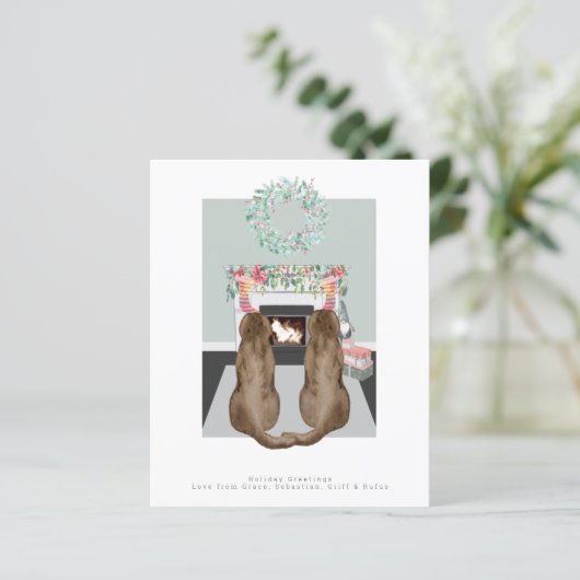 Kerstchocolade Labrador Dogs Fireplace Scene (Staand voorkant)