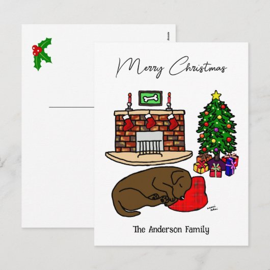 kerstchocolade-labrador slaapstand feestdagenkaart (Voorkant / Achterkant)