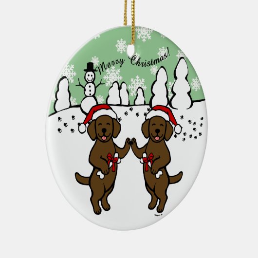 kerstchocolade-labradors Cartoon Keramisch Ornament (Rechts)