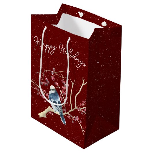 Kerstcichorei met Berries en snowflakes Medium Cadeauzakje (Voorkant Gekanteld)