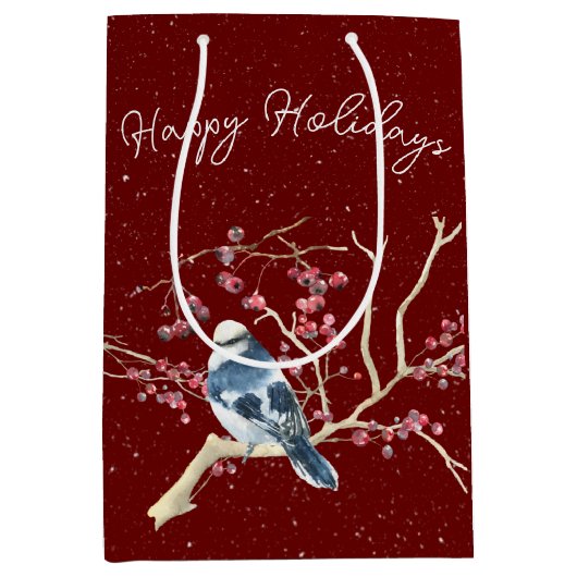 Kerstcichorei met Berries en snowflakes Medium Cadeauzakje (Voorkant)