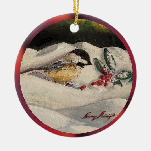 Kerstcichorei met Mistletoe en Wintersneeuw 2 Keramisch Ornament (Voorkant)