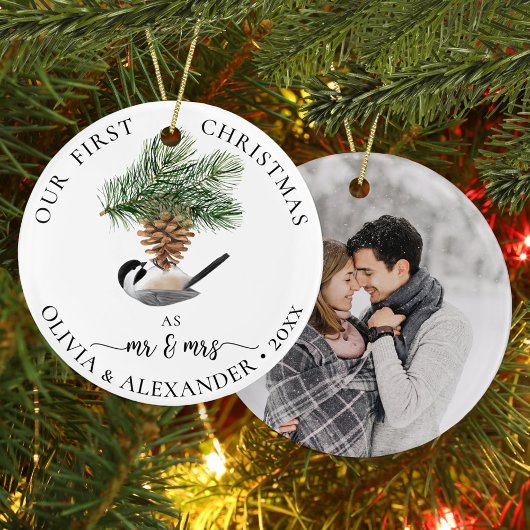 Kerstcichorei Pas getrouwd Mr. en Mrs. Photo Keramisch Ornament